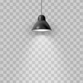 Vector realistic black ceiling lamp isolated on transparent background