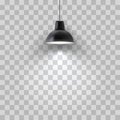 Vector realistic black ceiling lamp isolated on transparent background.