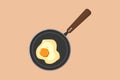 Vector Realistic Black Frying Pan with Fried Egg, Omelet Inside Isolated on White Background. Breakfast, Food Concept. Design Royalty Free Stock Photo