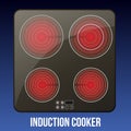 Vector realistic black induction cooktops or glass-ceramic