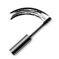 Vector realistic black mascara with smear trace isolated on white background