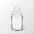 Vector realistic blank baby mother breast milk in baby milk bottle icon closeup isolated on white background. Sterile