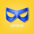 Vector Realistic Blue Super Hero Mask on Yellow Background. Face Character, Superhero Comic Book Mask Design Template Royalty Free Stock Photo