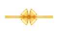 Vector realistic bow. Golden sparkling festive ribbon. Vector isolated shining decorative tape