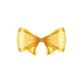 Vector realistic bow. Golden sparkling festive ribbon. Vector isolated shining decorative tape