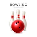 Vector realistic bowling ball and skittle pins Royalty Free Stock Photo