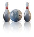 Vector realistic bowling ball and two pins .