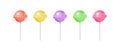 Vector realistic bright lollipops set. Isolated multicolored round candies on sticks on white background