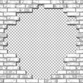 Vector realistic broken brick wall on transparent background. Hole in flat wall texture. White textured brickwork with Royalty Free Stock Photo