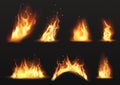 Vector realistic burning fire flames set Royalty Free Stock Photo