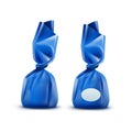 Vector Realistic Chocolate Candy in Blue Glossy Wrapper Close up on Background