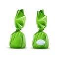 Vector Realistic Chocolate Candy in Green Glossy Wrapper Close up on Background