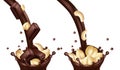 Vector realistic chocolate flows with nuts and bars Royalty Free Stock Photo