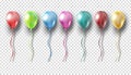 Realistic collection of balloons on transparent background. Party decoration for festival, birthday, anniversary, baby shower or Royalty Free Stock Photo