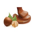 Vector Realistic Collection of Liquid Melted Pouring Chocolate and Nazelnut.
