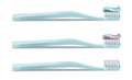 Realistic collection of tooth brushes with or without tooth paste applied on top of it in different colors, nylon bristles and