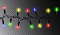 Vector realistic colorful glowing seamless christmas garland iso