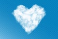 Vector realistic cumulus cloud heart on transparent background. Heartshaped fog design element for decoration photo, card, poster