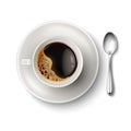 Vector realistic cup coffee saucer spoon top view Royalty Free Stock Photo