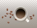 Vector realistic cup of coffee with coffee beans Royalty Free Stock Photo