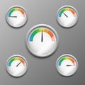 Vector realistic 3d benchmarking clock with different positions isolated on grey background
