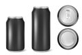 Vector realistic 3d black empty glossy metal black aluminium beer pack or can visual 330ml 500ml. Can be used for lager