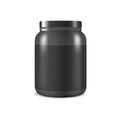 Vector Realistic 3d Black Plastic Jar, Can with Lid Closeup Isolated on White Background. Design Template of Whey Royalty Free Stock Photo