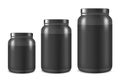 Vector Realistic 3d Black Plastic Jar, Can with Lid Set Closeup on White Background. Design Template of Whey Royalty Free Stock Photo