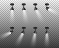 Vector Realistic 3d Black Spotlights Set in Different Slopes Closeup Isolated on Transparent Background. Design Template Royalty Free Stock Photo