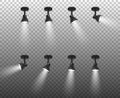 Vector Realistic 3d Black Spotlights Set in Different Slopes Closeup Isolated on Transparent Background. Design Template Royalty Free Stock Photo