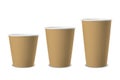 Vector realistic 3d brown kraft paper disposable cup icon set closeup isolated on white background. Different size - Royalty Free Stock Photo