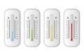 Vector realistic 3d celsius and fahrenheit meteorology, weather thermometer icon set closeup isolated on white