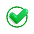 Vector realistic 3d Check mark in flat circle icon. Trendy plastic green checkmark, select circle icon on white Royalty Free Stock Photo