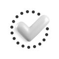 Vector realistic 3d Check mark in flat dotted circle icon. Trendy plastic white checkmark, select circle icon on white Royalty Free Stock Photo