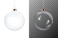 Vector Realistic 3d Christmas Transparent Glossy Glass Ball Icon, Mock-up Set Closeup Isolated. Design Template of Xmas