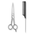 Vector Realistic 3d Classic Simple Scissors and Black Plastic Hairdresser s Comb Icon for Salon, Barbershop, Mock-up