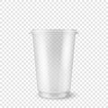 Vector realistic 3d empty clear plastic disposable cup closeup isolated on transparency grid background. Design template Royalty Free Stock Photo