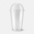 Vector realistic 3d empty clear plastic disposable cup with sphere dome cap closeup isolated on transparency grid Royalty Free Stock Photo