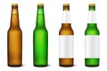 Vector realistic 3d empty glossy brown and green beer bottle with cap icon set closeup isolated on white background Royalty Free Stock Photo