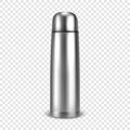 Vector realistic 3d empty glossy metal vacuum thermo tumbler flask closeup isolated on transparency grid background