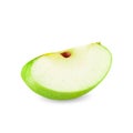 Vector realistic 3d the green apple wedge. Images of green apple slice with bone. Isolated illustration on white