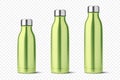 Vector Realistic 3d Green Blank Glossy Metal Reusable Water Bottle Icon Set with Silver Bung Closeup Isolated on White Royalty Free Stock Photo