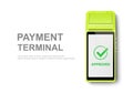 Vector Realistic 3d Green Touch Mobile Payment Machine. POS Terminal Closeup Isolated on White. Design Template of Bank
