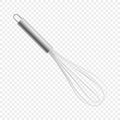 Vector realistic 3D metal wire steel whisk icon closeup isolated on transparency grid background. Cooking utensil, egg Royalty Free Stock Photo