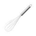 Vector realistic 3D metal wire steel whisk icon closeup isolated on white background. Cooking utensil, egg beater