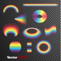 Vector realistic 3d shaped rainbow forms on dark transparent background