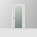 Vector Realistic 3d Simple Modern White Closed Door with Frame on Grey Wall in the Empty Room. Interior Design Element Royalty Free Stock Photo