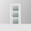 Vector Realistic 3d Simple Modern White Closed Door with Frame on Grey Wall in the Empty Room. Interior Design Element Royalty Free Stock Photo