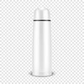 Vector realistic 3d wgite empty glossy metal vacuum thermo tumbler flask closeup isolated on transparency grid