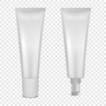 Vector realistic 3d white blank glossy closed and opened lip balm stick or hygienic lipstick in tube set closeup